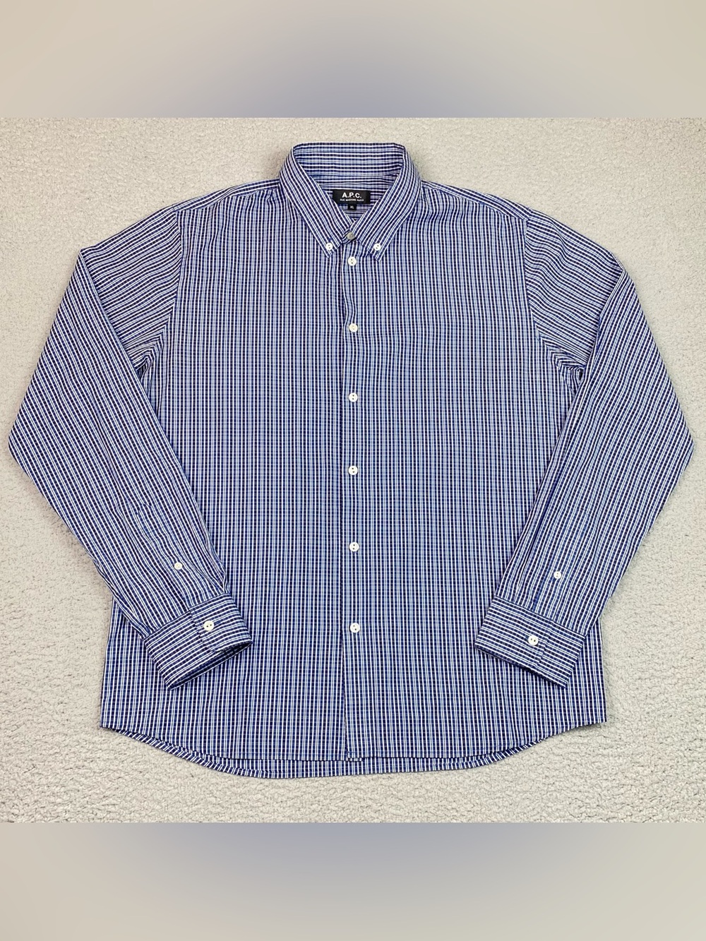 APC Rue Madame Paris Shirt Men's Size XL Blue Plaid Long Sleeve Button Down EUC